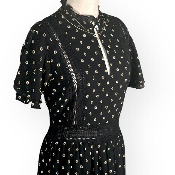 SCOTCH & SODA Tasha Ruffle Midi Dress Cottagecore Boho Black Cocktail Wedding M - Picture 6 of 15